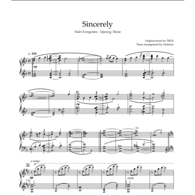 Ноты Animenz - Sincerely – Violet Evergarden OP