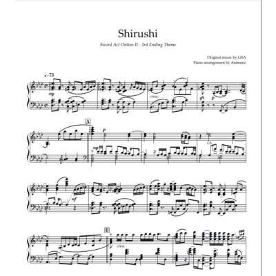 Ноты Animenz - Shirushi – Sword Art Online II ED3