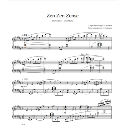 Ноты Animenz - Zen Zen Zense – Your Name(Kimi no Na wa)
