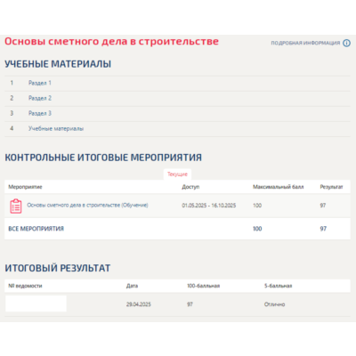 Основы сметного дела в строительстве.Тест Синергия/МТИ