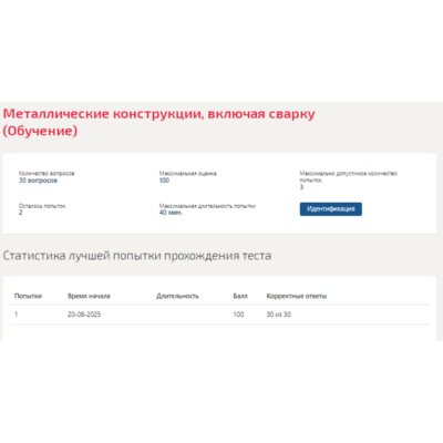 Металлические конструкции, включая сварку.Тест МТИ