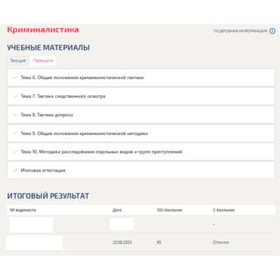 Криминалистика (Темы 6-10) Итоговый тест Синергия 2025г