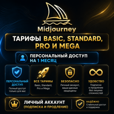 Midjourney Basic, Standard, Pro и Mega — приватный аккаунт на 1 месяц