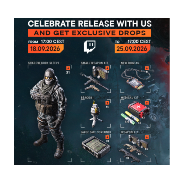 Active Matter — 26 наград | «Shadow» Body Sleeve + жетон + набор оружия | Twitch Drop