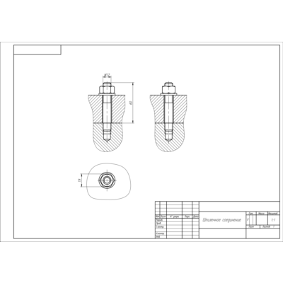 Чертеж шпилечного соединения М12 в программе AutoCAD
