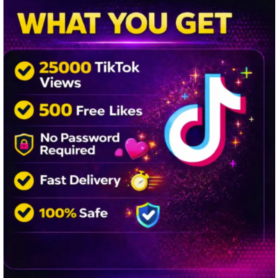25 000 просмотров в TikTok + 500 бесплатных лайков. Быс