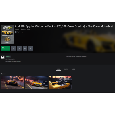 AUDI R8 SPYDER WELCOME PACK (+220,000 CREW CREDITS) – THE CREW MOTORFEST XBOX КЛЮЧ/КО
