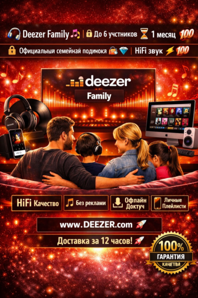 🔥🎶 Deezer Family –🎧 1 месяц 🔒👨‍👩‍👧‍👦 | HiFi звук,💥 без рекламы, офлайн 🚀💯