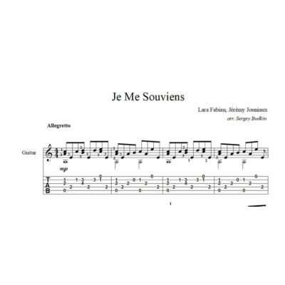 Je Me Souviens (Лара Фабиан) ноты для гитары