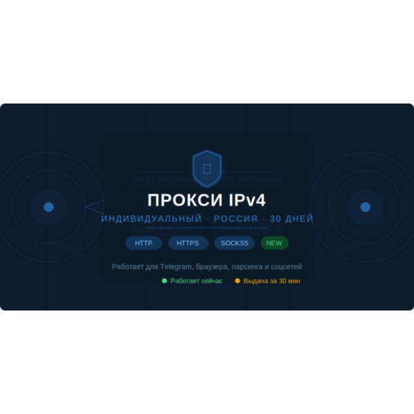 Индивидуальный прокси IPv4 Россия или любая другая страна — 30 дней (HTTP/SOCKS5)