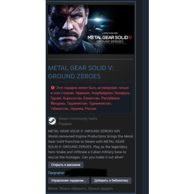 METAL GEAR SOLID V: GROUND ZEROES Steam Gift RU/CIS