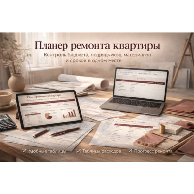 Планер ремонта квартиры в Google Sheets + Excel | Бюджет, расходы, контроль