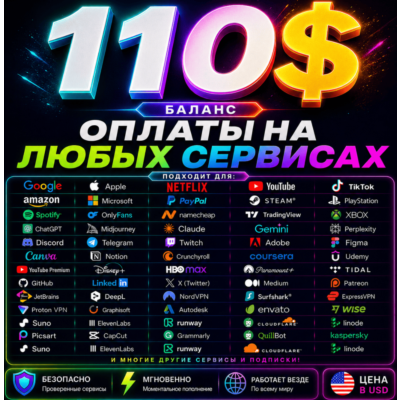 110$ US Карта для оплаты на любых сервисах + баланс в USD