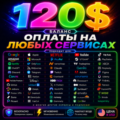 120$ US Карта для оплаты на любых сервисах + баланс в USD