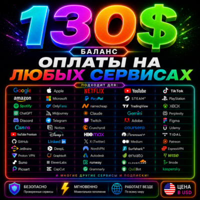 130$ US Карта для оплаты на любых сервисах + баланс в USD