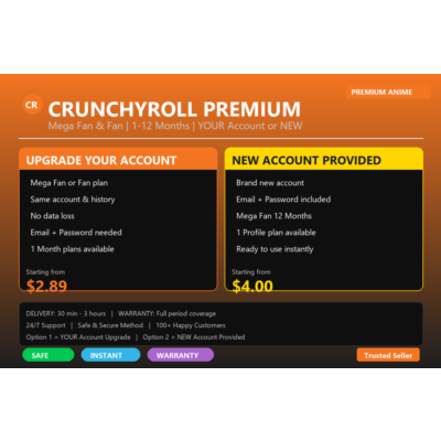 🍥 CRUNCHYROLL MEGA FAN | 1-12 МЕСЯЦЕВ | ВАШ АККАУНТ ИЛИ НОВЫЙ | МГНОВЕННО ⚡