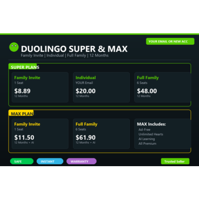 🦉 DUOLINGO SUPER & MAX | ПРИГЛАШЕНИЕ / СЕМЬЯ | ВАШ EMAIL ИЛИ НОВЫЙ АКК | МГНОВЕННО ⚡