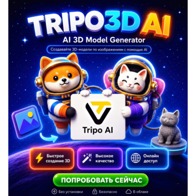 Tripo 3D AI – Текст/Изображение в 3D Модель, Starter/ Pro 1 Месяц