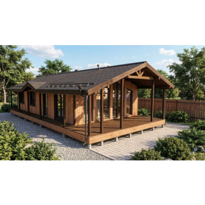 FH-12 — каркасный дом 157 м², 3 спальни, 2 санузла, терраса