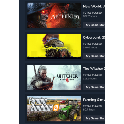 ONLINE STEAM | Cyberpunk 2077, New World: Aeternum + 7 GAMES TOTAL COSTS 200$