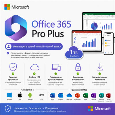 Office 365 Pro Plus в вашем аккаунте — 1 ТБ OneDrive | 5 Устройств | 1 Year