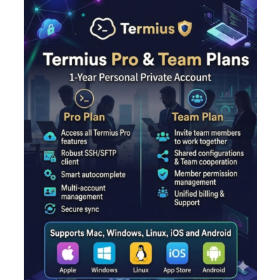 Подписка Termius Pro на 1 год — личный аккаунт (глобальный)