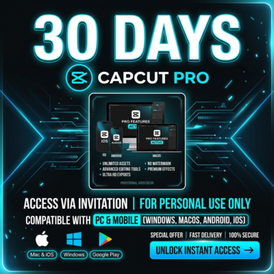 CapCut Pro | 30 дней | ПК и мобильный | По приглашению | Быстрая активация