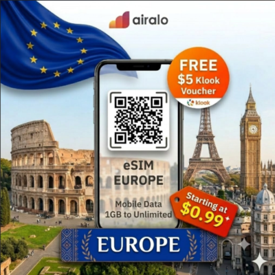 eSIM Европа – Франция/Италия/Испания +39 AIRALO/SAILY 1 ГБ–безлимит