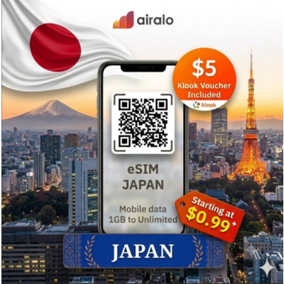 eSIM ЯПОНИЯ – TOKYO/OSAKA/KYOTO AIRALO/SAILY 1 ГБ – неограниченные данные о поездках