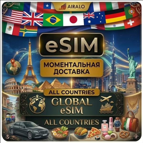 Global eSIM | Европа, Азия и другие регионы | 1 ГБ–Безлимит | Мгновенный QR | AIRALO