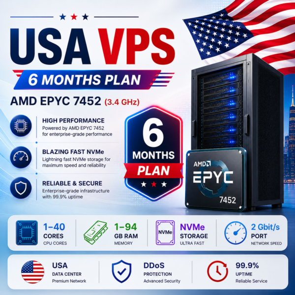 США VPS — 6 Месяцев | AMD 2xEPYC 7452 | Быстрый NVMe | Порт 2 Гбит/с