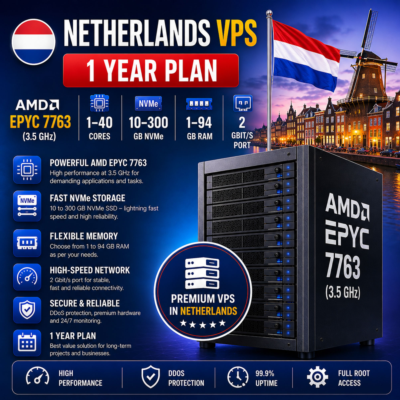 Нидерланды VPS - 1 Год | AMD EPYC 7763 | Быстрый NVMe | Порт 2 Гбит/с