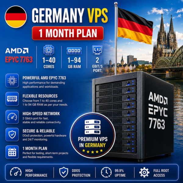 Германия VPS — 1 Месяц | AMD EPYC 7763 | Быстрый NVMe | Порт 2 Гбит/с