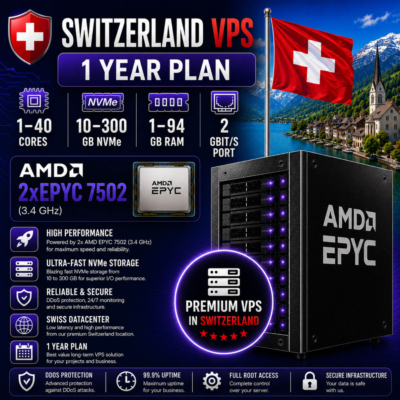 Швейцария VPS - 1 Год | AMD 2xEPYC 7502 | Быстрый NVMe | Порт 2 Гбит/с