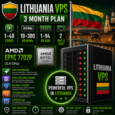 Литва VPS - 3 Месяца | AMD EPYC 7702P | Быстрый NVMe | Порт 2 Гбит/с