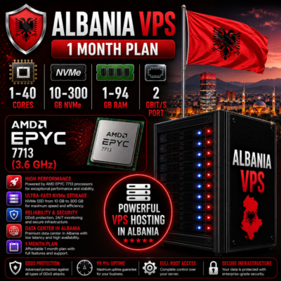Албания VPS - 1 Месяц | AMD EPYC 7713 | Быстрый NVMe | Порт 2 Гбит/с