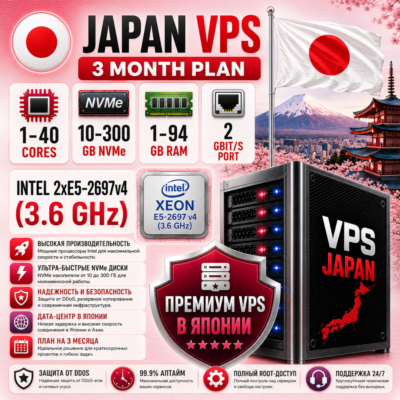 Япония VPS - 3 Месяца | Intel 2xE5-2697Av4 | Быстрый NVMe | Порт 2 Гбит/с