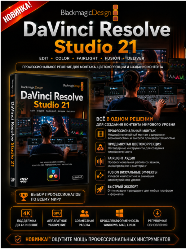 DaVinci Resolve Studio обработка видео и звука 21.0