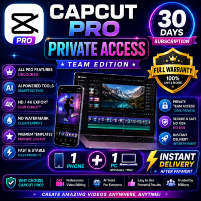 ✂️ CapCut Pro Private | Team Access | 30 Days | Full Warranty | Instant Delivery