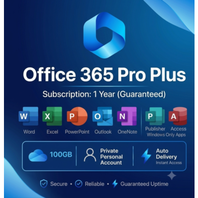 Office 365 Pro Plus | Полный набор приложений, 100 ГБ OneDrive | Windows PC/Mac | 1 г