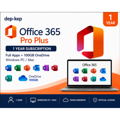 1 год Office 365 Pro Plus | Полный набор приложений + 100 ГБ OneDrive | Windows PC/Ma