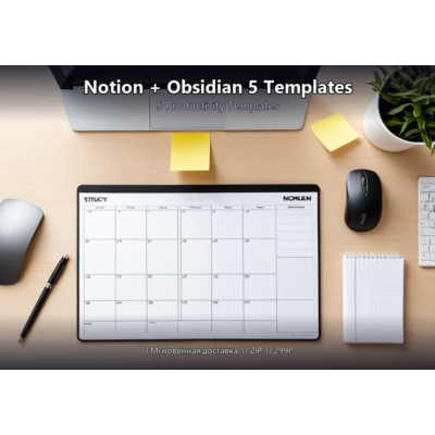 Notion + Obsidian 5 Templates — Шаблоны для продуктивности