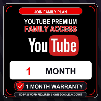 YouTube Premium Family  1 Month  Invite Link  No Password Required  1 Month Warra