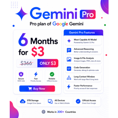 6 месяцев Gemini AI Pro + 5 ТБ хранилища (прямая ссылка активации)