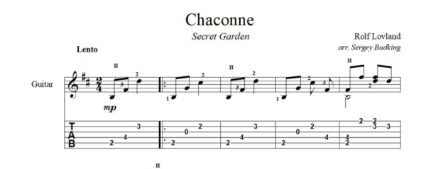 Chaconne - Secret Garden - ноты для гитары