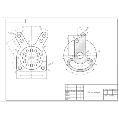 Чертеж по теме плоские контуры в программе AutoCAD