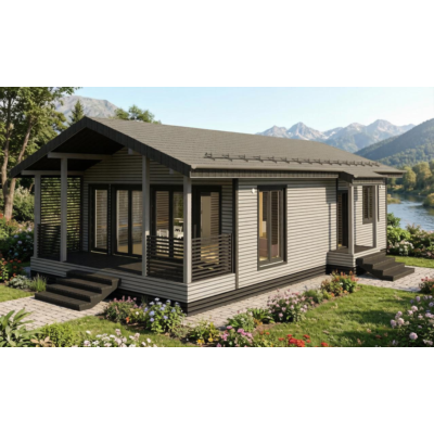 FH-14 — каркасный дом 96,4 м², 2 спальни, 1 санузел, терраса