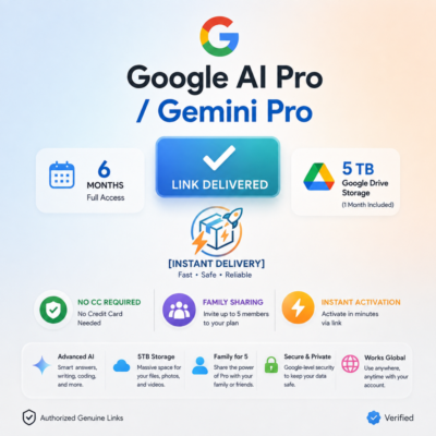 Gemini AI Pro 6 Месяцев (5 ТБ Хранилище) | Глобальная ссылка | Семейный доступ