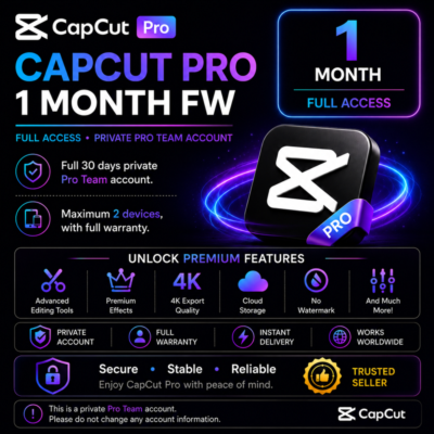 CapCut Pro — 1 месяц (30 дней) | Максимум 2 устройства | Личный аккаунт + гарантия