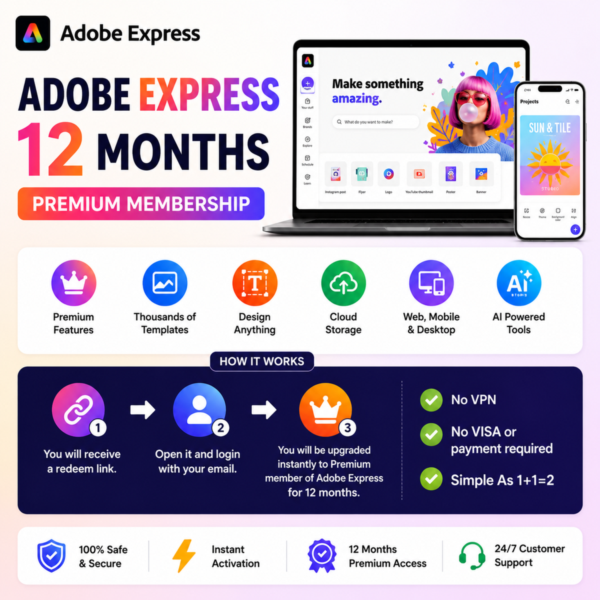 Adobe Express Premium на 12 месяцев | Мгновенное повышение | Ссылка для активации